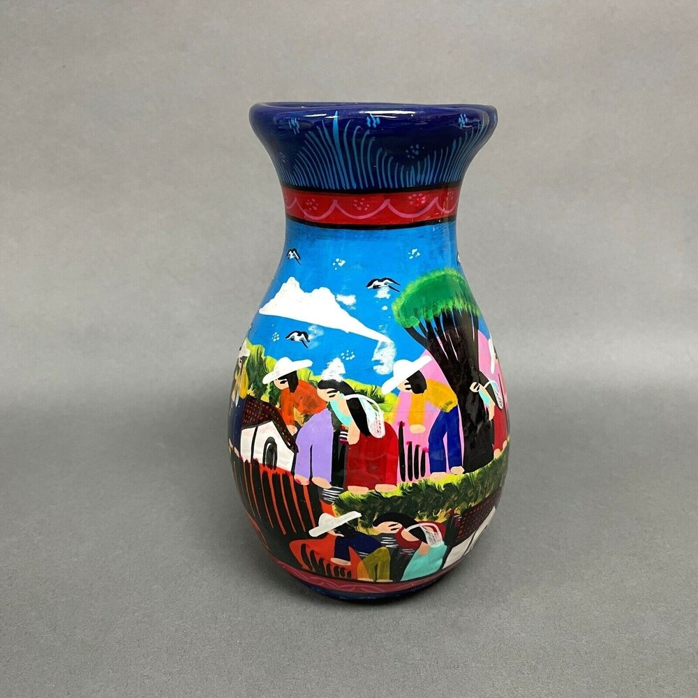 Colorful Vase Mexico‎ Pottery 7 1/2" High